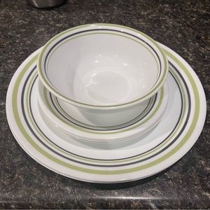 Corelle vitrelle break & chip resistant glass dishes green garden sketch bands